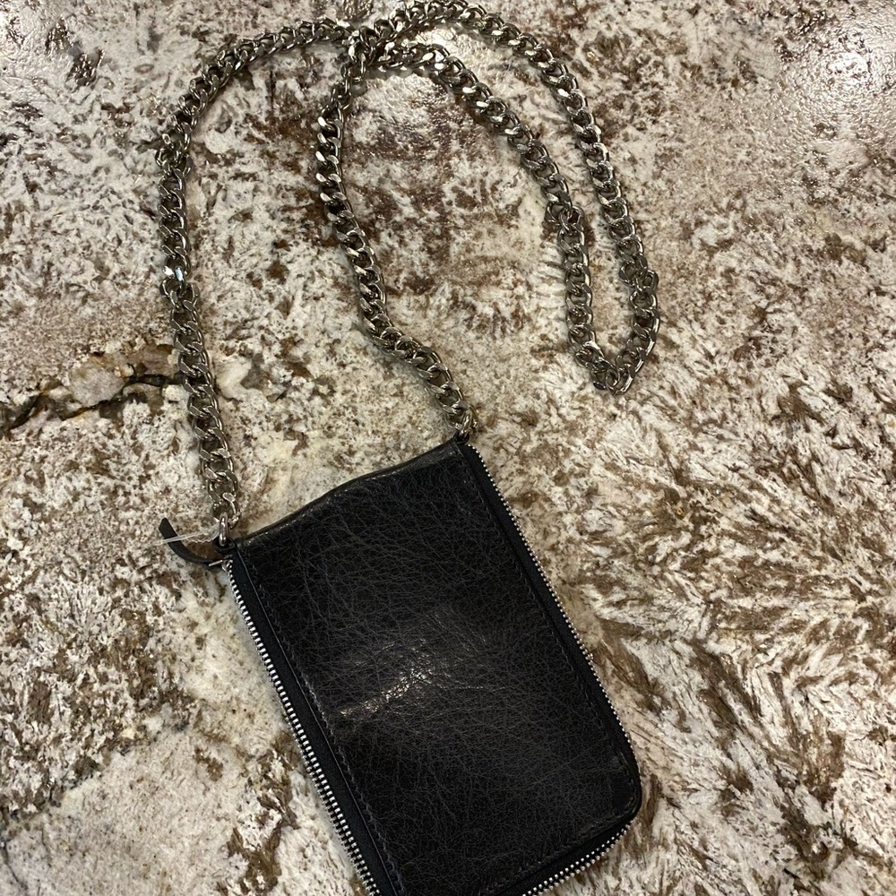 Free People Black Leather Crossbody with Silver Chain